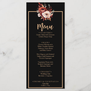 Terracotta Burnt Orange Black Fall Dinner Wedding  Menu