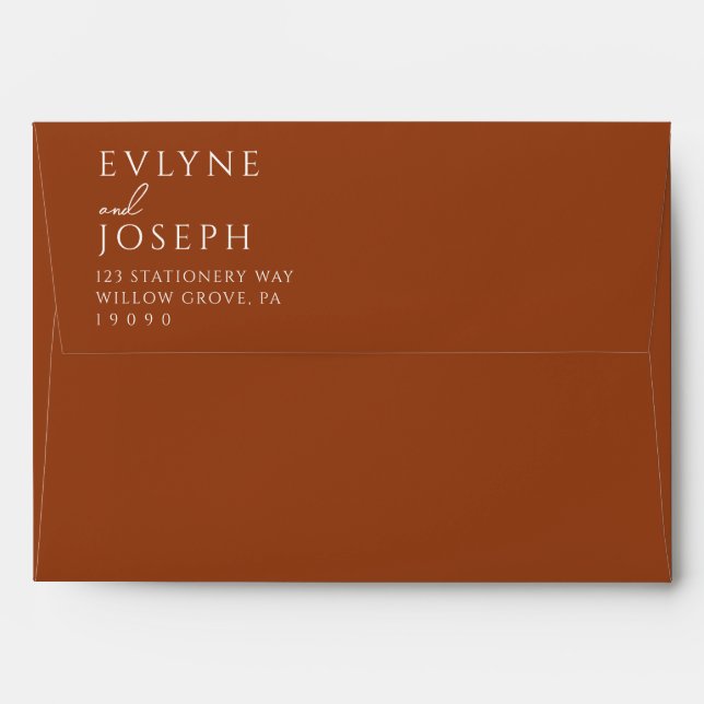 Terracotta Burnt Orange Boho Earthy Trendy Wedding Envelope (Back (Top Flap))