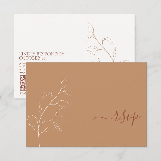 Terracotta Burnt Orange Botanical QR Code RSVP Card (Front/Back)