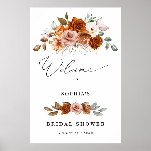 Terracotta Burnt Orange Bridal Shower Welcome   Poster (Front)