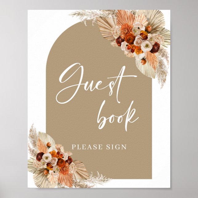 Terracotta burnt orange burgundy beige Guest book (Front)