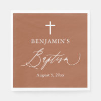 Terracotta Burnt Orange Cross Baptism Paper Napkin