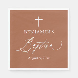 Terracotta Burnt Orange Cross Baptism Paper Napkin