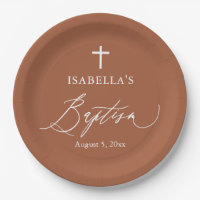 Terracotta Burnt Orange Cross Baptism Party Plates