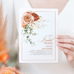 Terracotta Burnt Orange Eucalyptus Bridal Shower Invitation