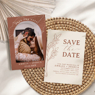 Terracotta Burnt Orange Flat Save The Date Card