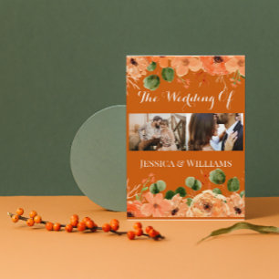 Terracotta Burnt Orange Floral 4 photos Typography Invitation