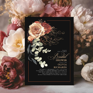 Terracotta Burnt Orange Floral Black Bridal Shower Invitation