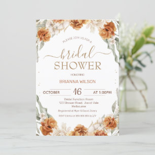 Terracotta Burnt Orange Floral Bridal Shower Invitation