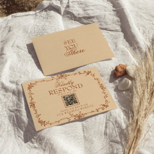 Terracotta Burnt Orange Floral QR Code Wedding RSVP Card
