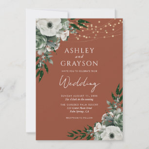 Terracotta Burnt Orange Floral Wedding Invitation