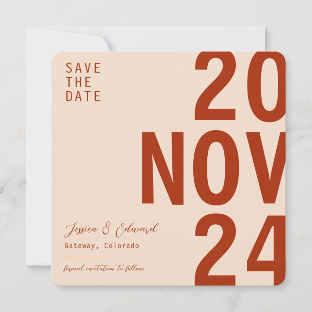 Terracotta Burnt Orange Minimal Elegant Modern Save The Date (Front)