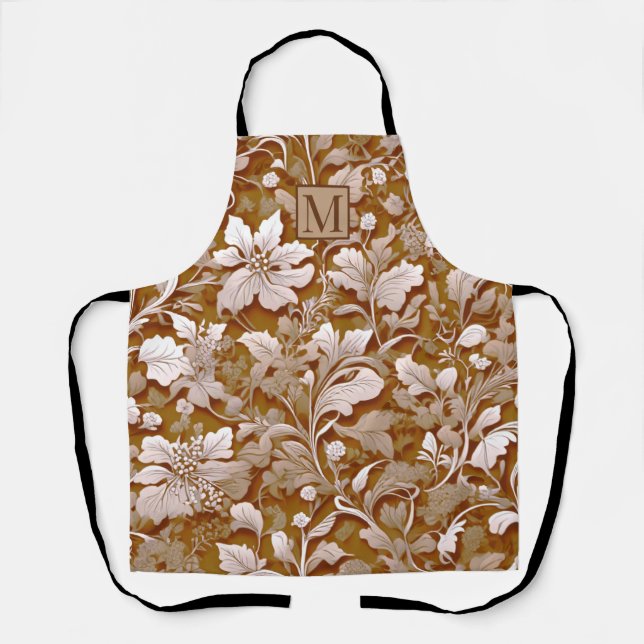 Terracotta Burnt Orange Modern botanical Boho Apron (Front)