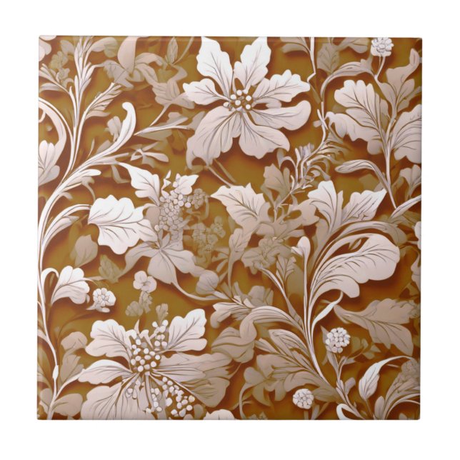Terracotta Burnt Orange Modern botanical Boho Ceramic Tile (Front)