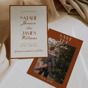 Terracotta Burnt Orange Old Money Photo Wedding Save The Date