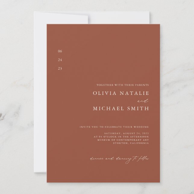 Terracotta Burnt Orange QR Code All In One Wedding Invitation (Front)