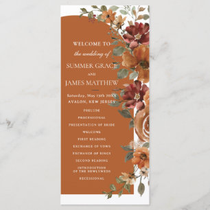 Terracotta Burnt Orange Rust Floral Arch Wedding Program