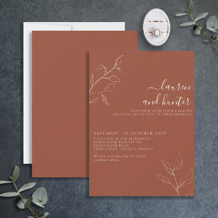 Terracotta Burnt Orange Script Botanical Wedding I Invitation