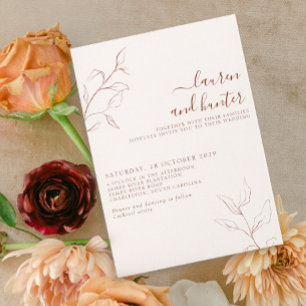 Terracotta Burnt Orange Script Botanical Wedding Invitation