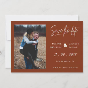 Terracotta Burnt Orange Simple Handwritten Photo Save The Date