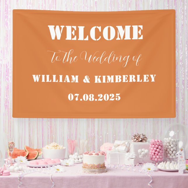 Terracotta Burnt Orange Simple Modern Wedding Banner (Party)