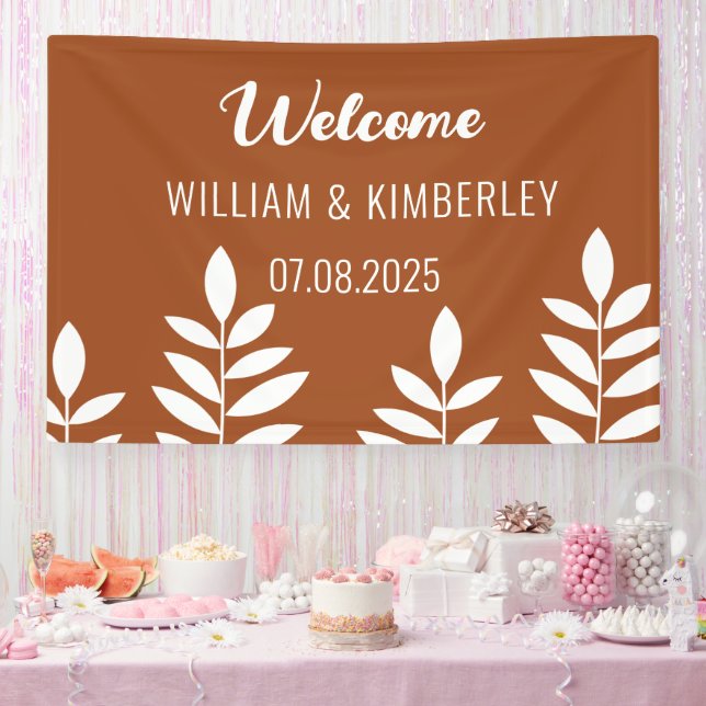 Terracotta Burnt Orange Simple Modern Wedding Banner (Party)