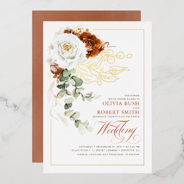 Terracotta Burnt Orange & White Floral Wedding (Front/Back)