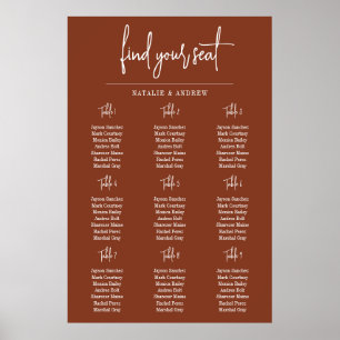 Terracotta Burnt Umber Script 9 Wedding Seat Chart