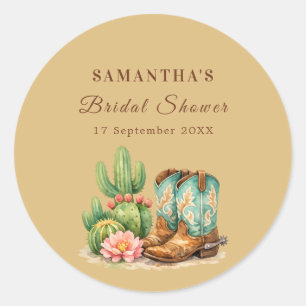 Terracotta Cactus Arizona Cowgirl Bridal Shower Classic Round Sticker