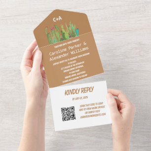 Terracotta Cactus Desert Arizona RSVP QR Code All In One Invitation