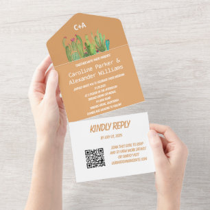 Terracotta Cactus Desert Arizona RSVP QR Code  All In One Invitation