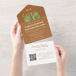 Terracotta Cactus Desert Boho RSVP QR Code All In One Invitation