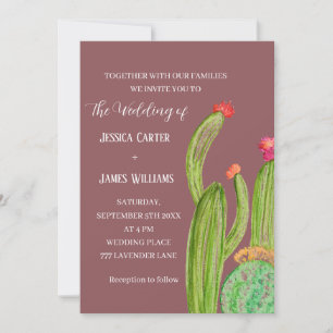 Terracotta Cactus Desert Mexico Watercolor Wedding Invitation