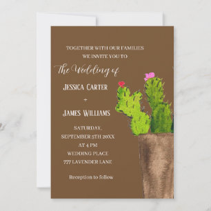 Terracotta Cactus Desert Mexico Watercolor Wedding Invitation