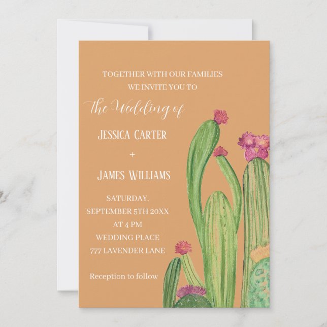 Terracotta Cactus Desert Mexico Watercolor Wedding Invitation (Front)