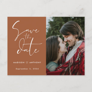 Terracotta Calligraphy Save the Date Wedding Photo Invitation Postcard