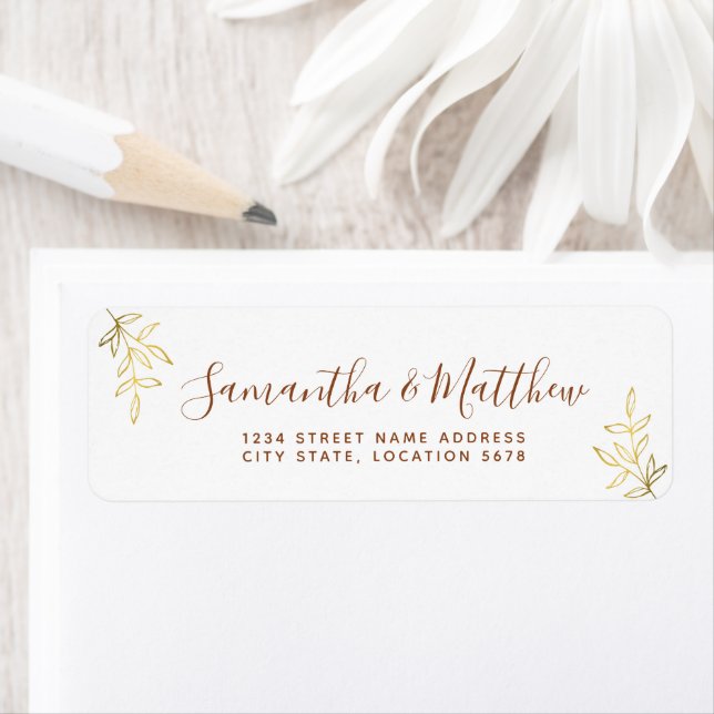 Terracotta Calligraphy Script Bohemian Wedding Return Address Label (Insitu)