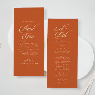 Terracotta Calligraphy Thank You and Wedding Menu