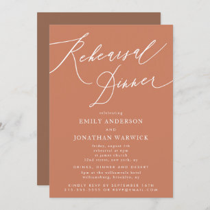 Terracotta Calligraphy Wedding Rehearsal Dinner Invitation