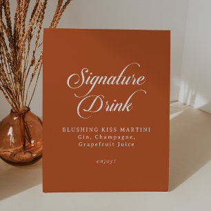 Terracotta Calligraphy Wedding Signature Drink Pedestal Sign