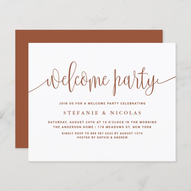 Terracotta Calligraphy Welcome Party Invitation (Front/Back)