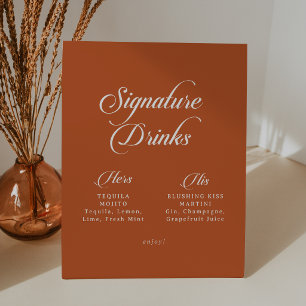 Terracotta Callography Wedding Signature Drinks Pedestal Sign
