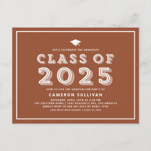 Terracotta Cap Class of 2024 Retro Graduation Invitation Postcard