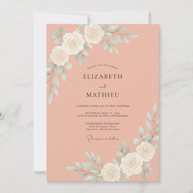 Terracotta Celadon Peony Wedding Invitation (Front)