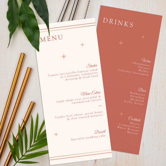 Terracotta Celestial Wedding Menu & Drinks Card (Creator Uploaded)