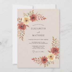 Terracotta Champagne Dahlia Wedding Invitation