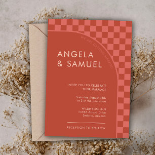 Terracotta Chequered Modern Wedding Invitation