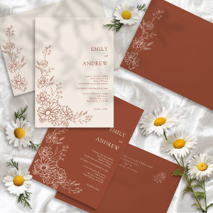 Terracotta Chic Botanical Daisy Garden Wedding Invitation