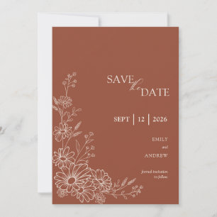 Terracotta Chic Botanical Daisy Garden Wedding Save The Date