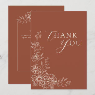 Terracotta Chic Botanical Daisy Garden Wedding Thank You Card
